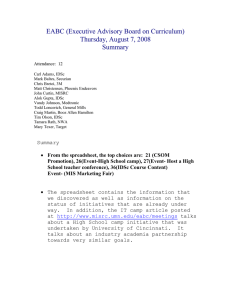 EABC (Executive Advisory Board on Curriculum) Thursday, August 7, 2008 Summary