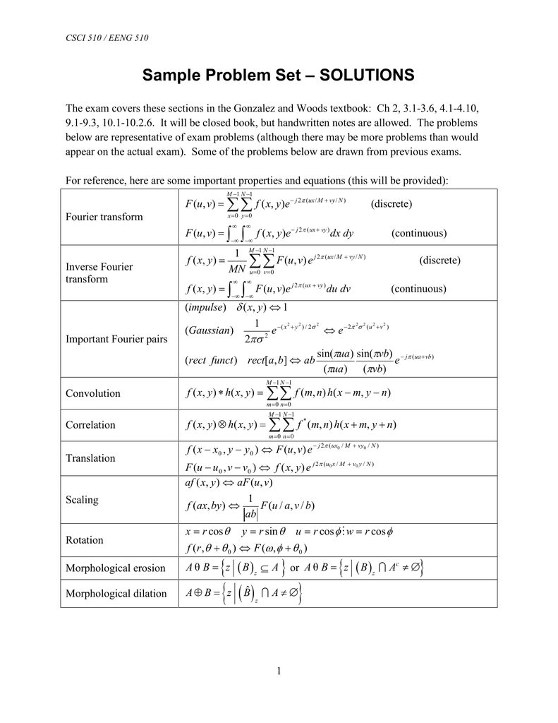 Sample Problem Set Solutions