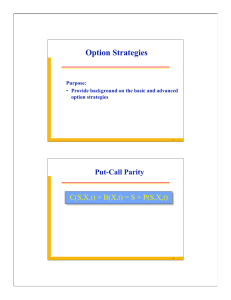 Option Strategies Put-Call Parity C(S,X,t) + B(X,t) = S + P(S,X,t) Purpose: