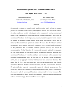Recommender Systems and Consumer Product Search (full paper, word count: 7773)