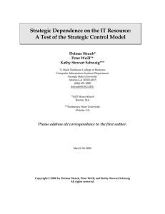 Strategic Dependence on the IT Resource: Detmar Straub* Peter Weill**