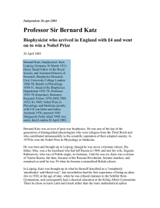 Professor Sir Bernard Katz on to win a Nobel Prize