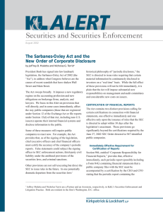 Securities and Securities Enforcement The Sarbanes-Oxley Act and the