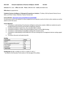 DSCI 5330 Enterprise Applications of Business Intelligence   BLB 060 Instructor: