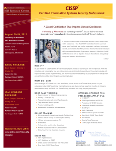 CISSP Certified Information Systems Security Professional August 20-24, 2012