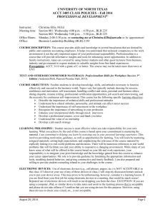 UNIVERSITY OF NORTH TEXAS ACCT 3405 CLASS POLICIES – Fall 2014
