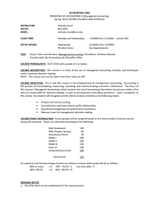 ACCOUNTING 2020 INSTRUCTOR: PRINCIPLES OF ACCOUNTING II (Managerial Accounting)