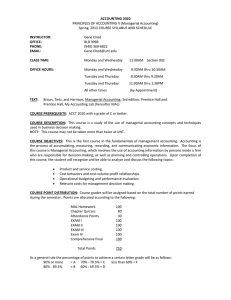 ACCOUNTING 2020 INSTRUCTOR: PRINCIPLES OF ACCOUNTING II (Managerial Accounting)