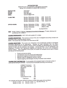 ACCOUNTING 2020 INSTRUCTOR: PRINCIPLES OF ACCOUNTING II (Managerial Accounting)