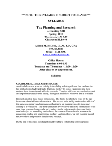Tax Planning and Research  SYLLABUS