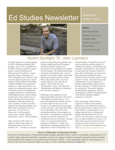 Ed Studies Newsletter Alumni Spotlight: Dr. John Lupinacci January 2016