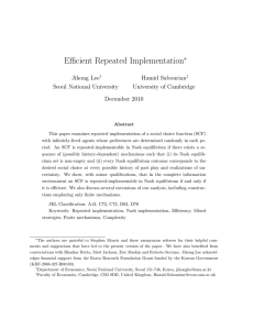 Efficient Repeated Implementation ∗ Jihong Lee Hamid Sabourian