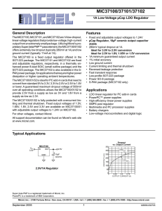 MIC37100/37101/37102 General Description Features 1A Low-Voltage µCap LDO Regulator