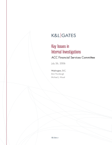 Key Issues in Internal Investigations ACC Financial Services Committee July 26, 2006