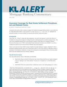 Mortgage Banking Commentary Insurance Coverage for Real Estate Settlement Procedures