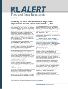 Food and Drug Regulation Get Ready for FDA’s New Bioterrorism Regulations—