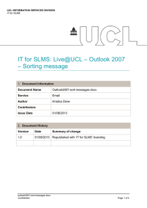 IT for SLMS: Live@UCL – Outlook 2007 – Sorting message