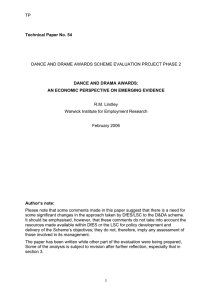 TP DANCE AND DRAME AWARDS SCHEME EVALUATION PROJECT PHASE 2 R.M. Lindley