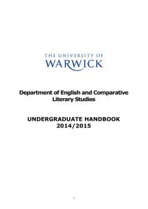 Department of English and Comparative Literary Studies UNDERGRADUATE HANDBOOK