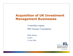 Acquisition of UK Investment Management Businesses Controllers regime HM Treasury Consultation