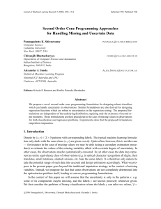 Second Order Cone Programming Approaches for Handling Missing and Uncertain Data @