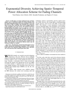 Exponential Diversity Achieving Spatio–Temporal Power Allocation Scheme for Fading Channels