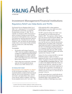 Alert K&amp;LNG Investment Management/Financial Institutions Regulatory Relief Law Helps Banks and Thrifts