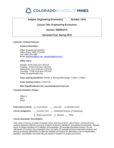 Subject: Engineering Economics        ... Course Title: Engineering Economics Section: EBGN321A