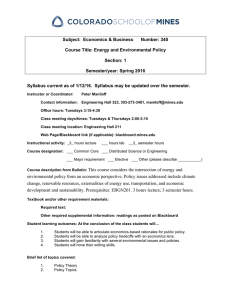 Subject:  Economics &amp; Business     ... Course Title: Energy and Environmental Policy Section: 1