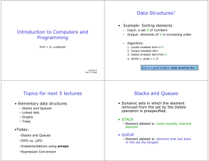 Data Structures Introduction to Computers and Programming •