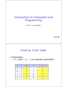 Introduction to Computers and Programming Proof by Truth Table x Æ y
