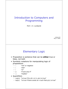 Introduction to Computers and Programming Elementary Logic