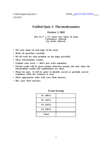 Unified Quiz 1: Thermodynamics October 3, 2003