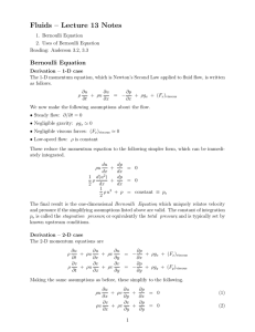 Fluids  – Lecture  13  Notes Bernoulli  Equation