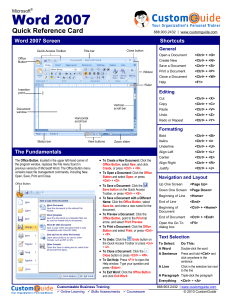 Word 2007 Quick Reference Card Word 2007 Screen Shortcuts