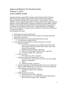 Approved Minutes for Faculty Senate October 3, 2012 3:00-5:00PM, SC300