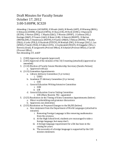 Draft Minutes for Faculty Senate October 17, 2012 3:00-5:00PM, SC320