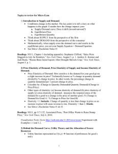 Topics to review for Micro Econ Introduction to Supply and Demand.