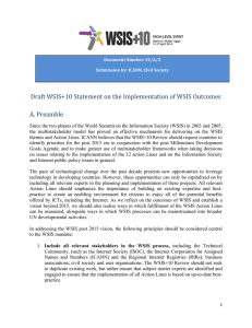 Draft WSIS+10 Statement on the Implementation of WSIS Outcomes A. Preamble