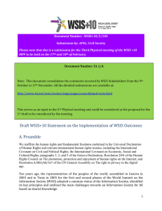 Document Number : WSIS+10/3/105 Submission by: APIG, Civil Society