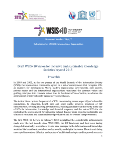 Draft WSIS+10 Vision for inclusive and sustainable Knowledge Societies beyond 2015 Preamble