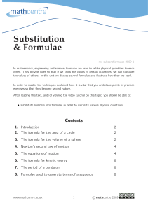 Substitution &amp; Formulae