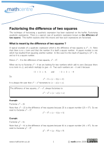 Factorising the difference of two squares