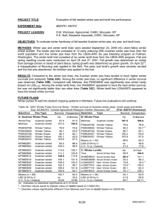 Evaluation of fall seeded winter pea and lentil line performance.