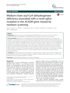 Medium-chain acyl-CoA dehydrogenase deficiency associated with a novel splice