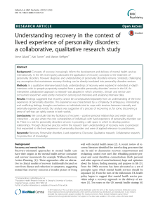 Understanding recovery in the context of lived experience of personality disorders: