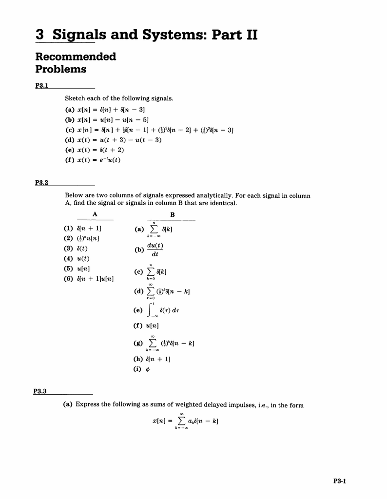 3 Signals And Systems Part Ii Recommended Problems