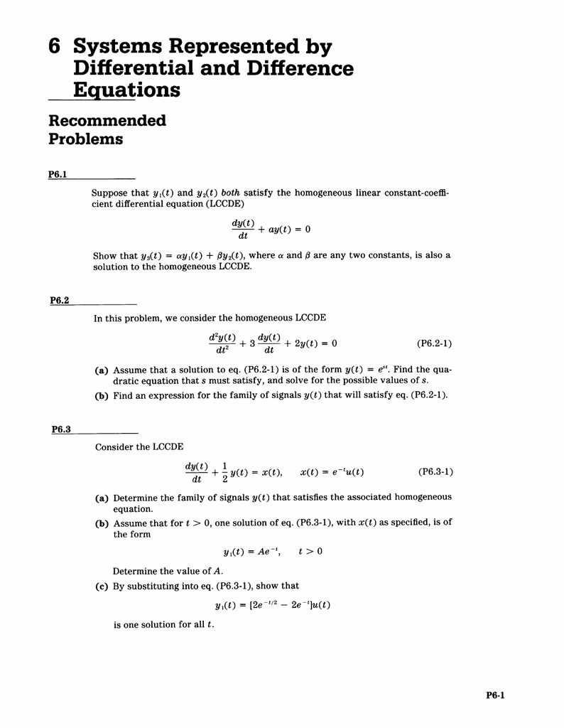 6 Systems Represented By Differential And Difference Equations Recommended