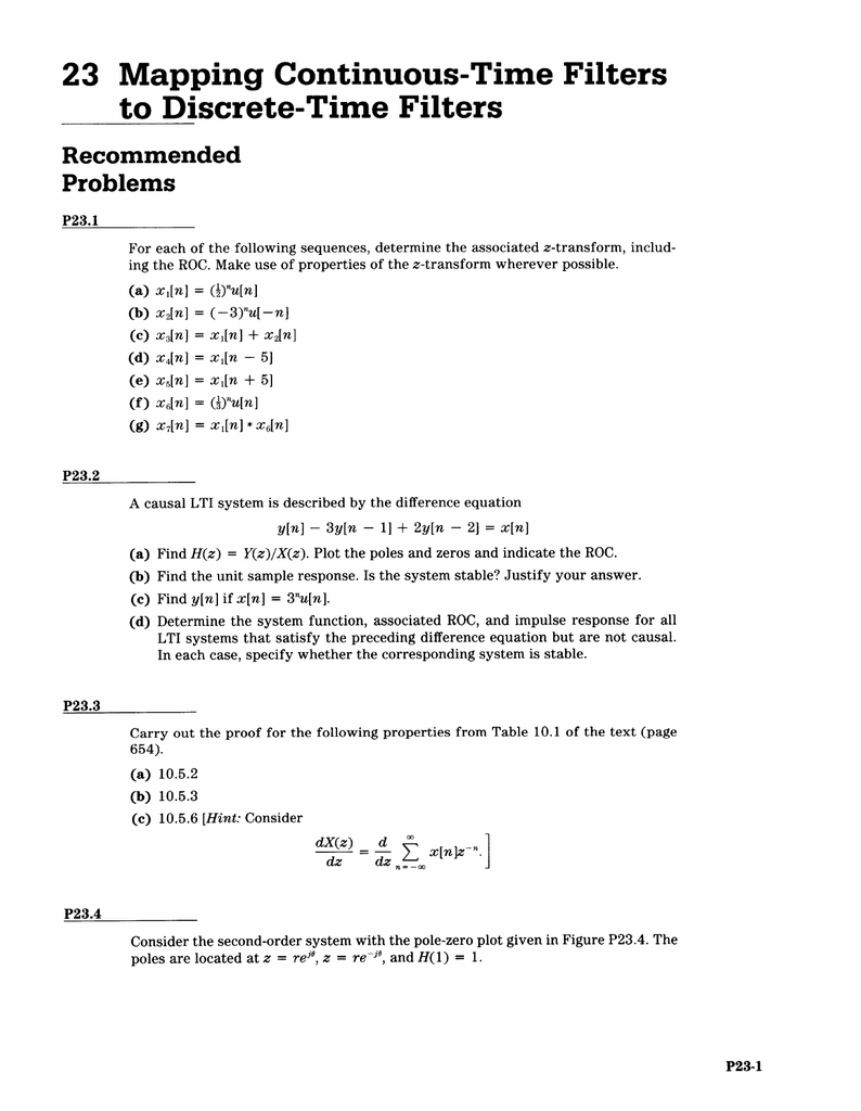 23 Mapping Continuous Time Filters Recommended Problems