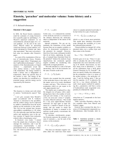 Einstein, ‘parachor’ and molecular volume: Some history and a suggestion  HISTORICAL NOTE